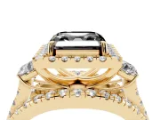 Asscher Cut Halo Split Shank Engagement Ring Setting for a Black Center | Yellow Gold