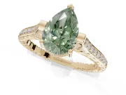 Pear-Shaped Vintage Cathedral Engagement Ring Setting for a Fancy Green Lab-Grown Diamond | Carved Band | Yellow Gold