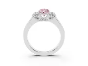 Fancy Pink Three-Stone Pear Cut Diamond Ring Set in Silver with Matching Prong Settings and Plain Band