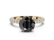 Round Hidden Halo Solitaire Engagement Ring Setting for a Black Center | Pavé Band | Yellow Gold