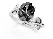 Fancy Black Oval Cut Diamond Solitaire Twist Engagement Ring Set in Platinum with Pavé Leaf Accents