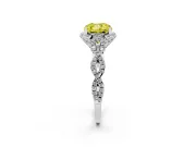 Fancy Yellow Cushion Cut Diamond Halo Twist Band Solitaire Ring Set in Silver with Prong-Set Center Stone
