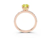 Fancy Yellow Cushion Cut Diamond Solitaire Set in Rose gold with Round Pavé Band and Prong Setting