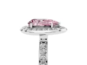Fancy Pink Pear Cut Diamond Halo Ring Set in Platinum with Bezel Frame and Pavé Band