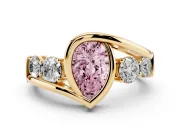 Fancy Pink Pear Cut Diamond Bezel Bypass Ring Set in Yellow gold with Round Accents