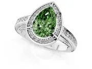 Fancy Green Pear Cut Diamond Halo Pavé Split Shank Ring Set in Platinum with Prong Setting