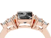 Fancy Black Cushion Cut Diamond Solitaire Ring Set in Rose gold with Cluster Accents on Each Side