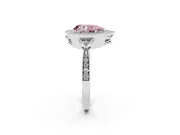 Fancy Pink Pear Cut Diamond Halo Engagement Ring Set in Platinum with Milgrain Pavé Band