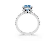 Fancy Blue Cushion Cut Diamond Halo Pavé Band Ring Set in Silver with Prong-Held Center