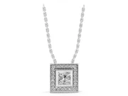 Princess Cut Lab-Grown Diamond Bezel Halo Pendant Necklace | Milgrain Edges | Sterling Silver