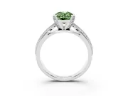 Fancy Green Oval Cut Diamond Solitaire Ring Set in Platinum with Milgrain Double Row Round Pavé Band