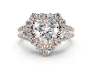 Heart-Shaped Scalloped Halo Engagement Ring Setting | Pear Side Stones | Rose Gold