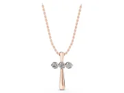 Round Lab-Grown Diamond Three-Stone Cross Pendant Necklace | Stone Crossbar | Rose Gold
