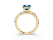 Fancy Blue Asscher Cut Diamond Solitaire Twist Band Ring Set in Yellow gold with Pavé Setting and Prong Head
