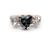 Heart-Shaped Three Stone Engagement Ring Setting for a Black Center | Braided Band | Rose Gold