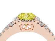 Fancy Yellow Cushion Cut Diamond Halo Ring Set in Rose gold with Pavé Split Shank and Prong Setting