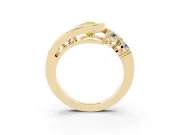 Fancy Yellow Pear Cut Diamond Bezel Bypass Ring Set in Yellow gold with Round Accents