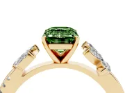 Fancy Green Emerald Cut Diamond Floral Vine Solitaire Engagement Ring Set in Yellow gold with Marquise Leaves