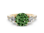 Round Three Stone Engagement Ring Setting for a Fancy Green Lab-Grown Diamond | Pave Shoulders | Yellow Gold