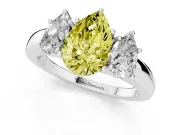 Pear-Shaped Three Stone Engagement Ring Setting for a Fancy Yellow Lab-Grown Diamond | Matching Side Stones | Platinum