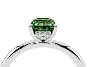 Fancy Green Emerald Cut Diamond Solitaire Ring Set in Silver with Thin Band and Prong Setting