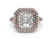 Asscher Cut Double Halo Split Shank Engagement Ring Setting | Pavé Shoulders | Rose Gold