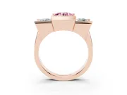 Fancy Pink Round Cut Diamond Three-Stone Channel Set Ring Set in Rose gold with Smooth Polished Band