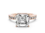 Asscher Cut Diamond Pavé Band Solitaire Set in Rose gold with Prong Setting