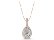 Pear-Shaped Lab-Grown Diamond Halo Pendant Necklace | Wide Pavé Bail | Rose Gold