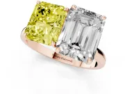 Fancy Yellow Radiant Cut and Emerald Cut Toi Moi Ring Set in Rose gold with Prong Setting