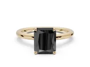 Radiant Cut Hidden Halo Engagement Ring Setting for a Black Center | Thin Plain Band | Yellow Gold