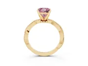 Fancy Pink Princess Cut Diamond Solitaire Ring Set in Yellow gold with Twisted Band and Bead Prong Setting
