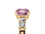 Fancy Pink Princess Cut Diamond Five-Stone Prong Set Engagement Ring Set in Yellow gold with Channel Band