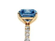 Asscher Cut Pave Solitaire Engagement Ring Setting for a Fancy Blue Lab-Grown Diamond | Slim Band | Yellow Gold