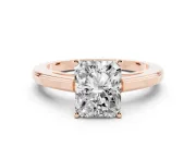Radiant Cut Diamond Solitaire Ring Set in Rose gold with Prong Setting and Classic Band
