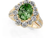 Oval Large Accent Halo Engagement Ring Setting for a Fancy Green Lab-Grown Diamond | Yellow Gold