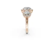 Round Three Stone Halo Engagement Ring Setting | Haloed Side Stones | Rose Gold