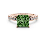 Princess Cut Pavé Solitaire Engagement Ring Setting for a Fancy Green Lab-Grown Diamond | Rose Gold