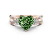 Fancy Green Three-Stone Heart Cut Diamond Twist Band Ring Set in Rose gold with Pavé Accents and Prong Setting
