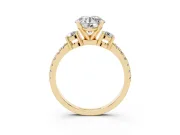 Round Three Stone Pavé Engagement Ring Setting | Round Side Stones | Yellow Gold