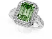 Emerald Cut Graduated Milgrain Halo Engagement Ring Setting for a Fancy Green Lab-Grown Diamond | White Gold