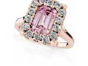 Emerald Cut Claw Corner Halo Engagement Ring Setting for a Fancy Pink Lab-Grown Diamond | Slim Plain Band | Rose Gold