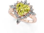 Fancy Yellow Heart Cut Diamond Cluster Halo Ring Set in Rose gold with Marquise and Round Accents