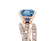 Fancy Blue Princess Cut Diamond Solitaire Twist Band Ring Set in Rose gold with Pavé Setting and Prong Head