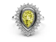 Fancy Yellow Pear Cut Diamond Halo Ring Set in Silver with Milgrain Edge and Round Prong Setting
