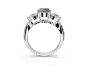Round Three Stone Engagement Ring Setting for a Fancy Green Lab-Grown Diamond | Tapered Pave Band | White Gold