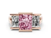 Radiant Cut Channel-Set Three Stone Engagement Ring Setting for a Fancy Pink Lab-Grown Diamond | Rose Gold