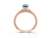 Fancy Blue Emerald Cut Diamond Solitaire Milgrain Engraved Band Set in Rose gold with Prong Setting