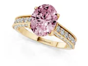 Oval Vintage Hidden Halo Engagement Ring Setting for a Fancy Pink Lab-Grown Diamond | Milgrain Pave Band | Yellow Gold
