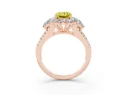 Radiant Cut Scalloped Halo Engagement Ring Setting for a Fancy Yellow Lab-Grown Diamond | Pear Side Stones | Rose Gold
